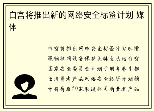白宫将推出新的网络安全标签计划 媒体