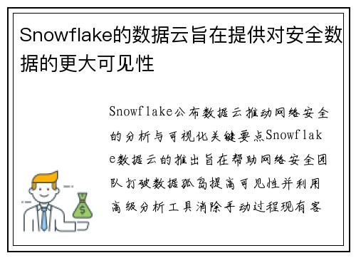 Snowflake的数据云旨在提供对安全数据的更大可见性 